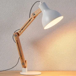 Lindby Arbejdsrum/Kontor|Pendellamper > Træ-skrivebordslampe Shivanja med hvid skærm