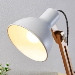 Lindby Arbejdsrum/Kontor|Pendellamper > Træ-skrivebordslampe Shivanja med hvid skærm
