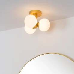 Loftlamper|Loftlamper ^ Lucide Trudy loftlampe til bad 3 lyskilder, mat guld/opal