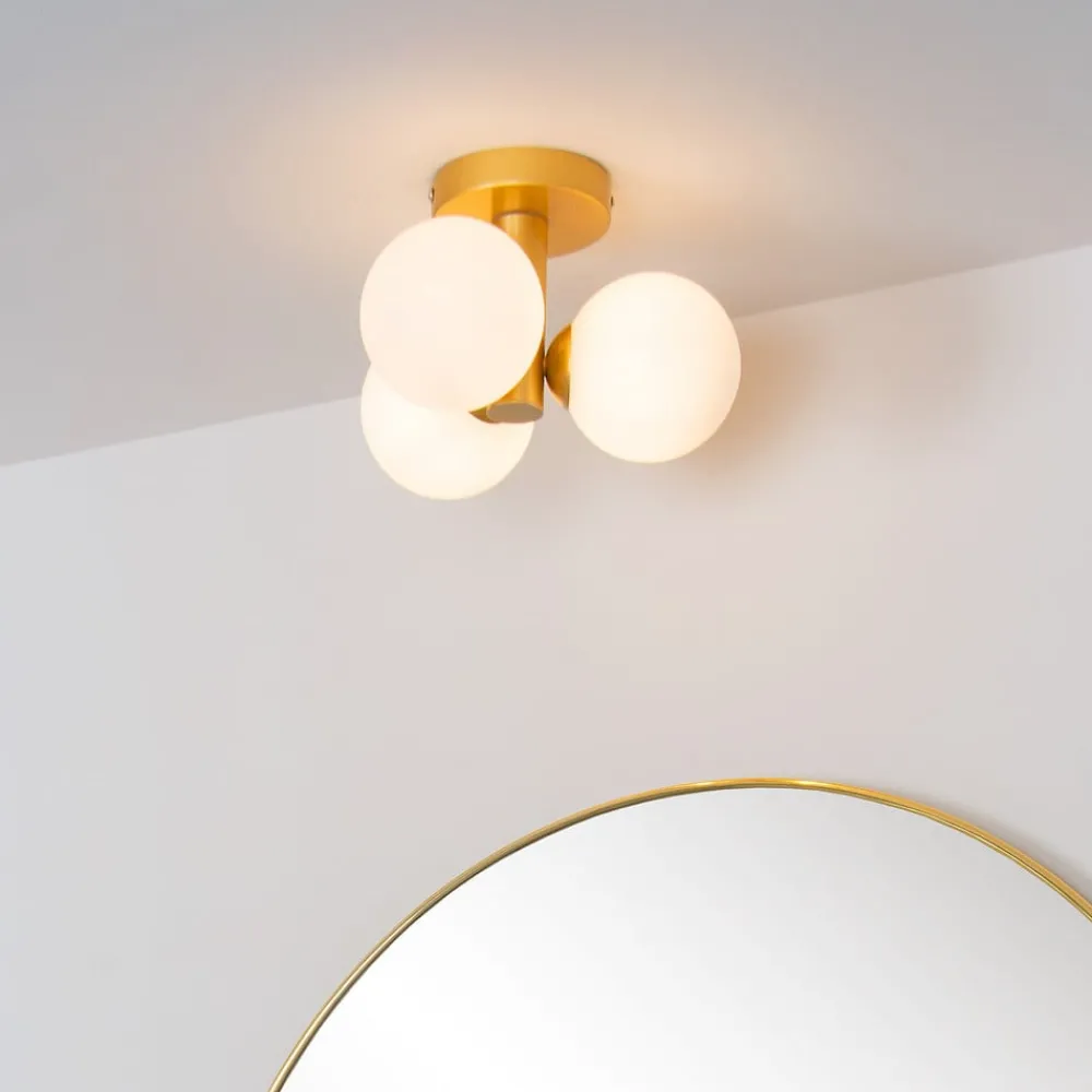 Loftlamper|Loftlamper ^ Lucide Trudy loftlampe til bad 3 lyskilder, mat guld/opal