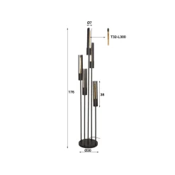 Zijlstra Gulvlamper|Gulvlamper > Tube gulvlampe, 5 lyskilder, sort, metal