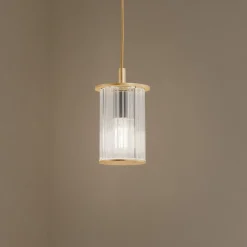 Argon Udendørs Pendellamper|Terrassebelysning > Udendørs hængelampe Nora, guld/transparent, IP44, glas