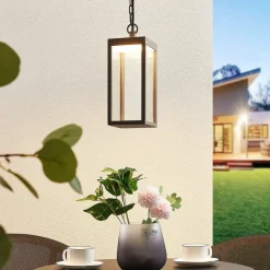 Udendørs Pendellamper ^ Lucande Udendørs LED-pendellampe Cube med glasskærm, 26 cm