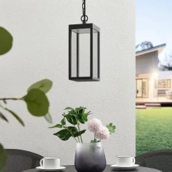 Udendørs Pendellamper ^ Lucande Udendørs LED-pendellampe Cube med glasskærm, 26 cm