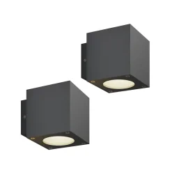 Væglamper ^ Lucande Udendørs LED-væglampe Jarno, antracit, sæt med 2, metal, 9 cm