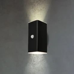 Væglampe Med Sensor|Væglamper ^ Briloner Udendørs LED-væglampe, sort, sensor, op/ned