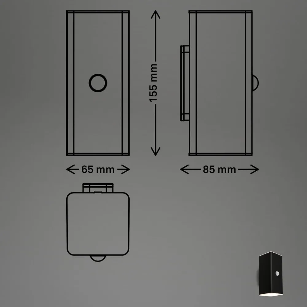 Væglampe Med Sensor|Væglamper ^ Briloner Udendørs LED-væglampe, sort, sensor, op/ned