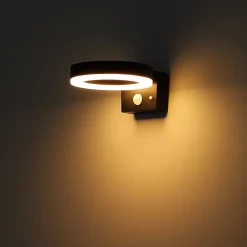 Solcelle Lampe Med Sensor|Væglampe Med Sensor ^ Globo Udendørs LED-væglampe 36507 sort, sensor, plast