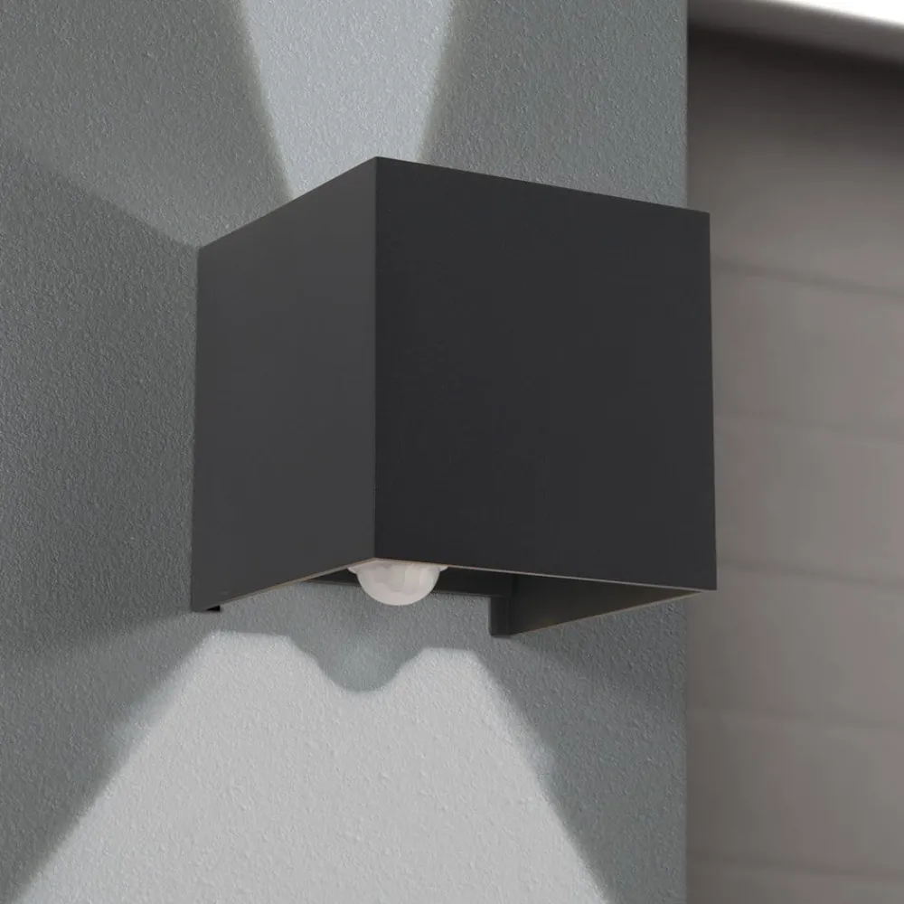 Væglampe Med Sensor|Terrassebelysning ^ ORION Udendørs væglampe Cube-S, antracit, metal, sensor