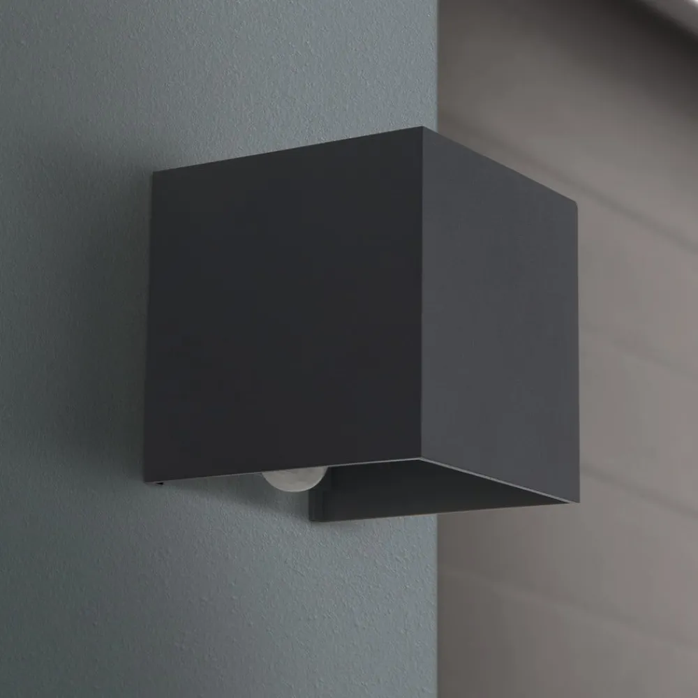 Væglampe Med Sensor|Terrassebelysning ^ ORION Udendørs væglampe Cube-S, antracit, metal, sensor