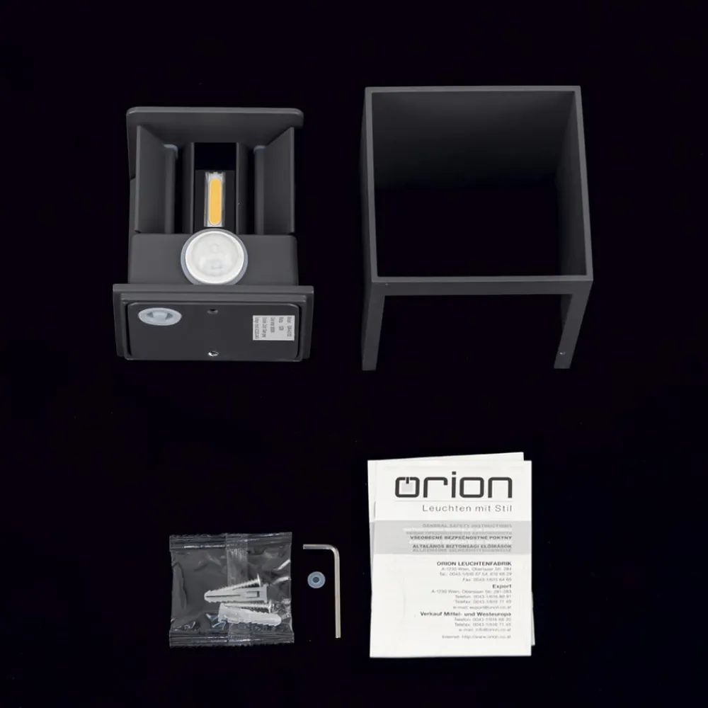 Væglampe Med Sensor|Terrassebelysning ^ ORION Udendørs væglampe Cube-S, antracit, metal, sensor