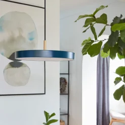UMAGE Pendellamper > LED-hængelampe Asteria Mini, petrol/messing, Ø 31 cm