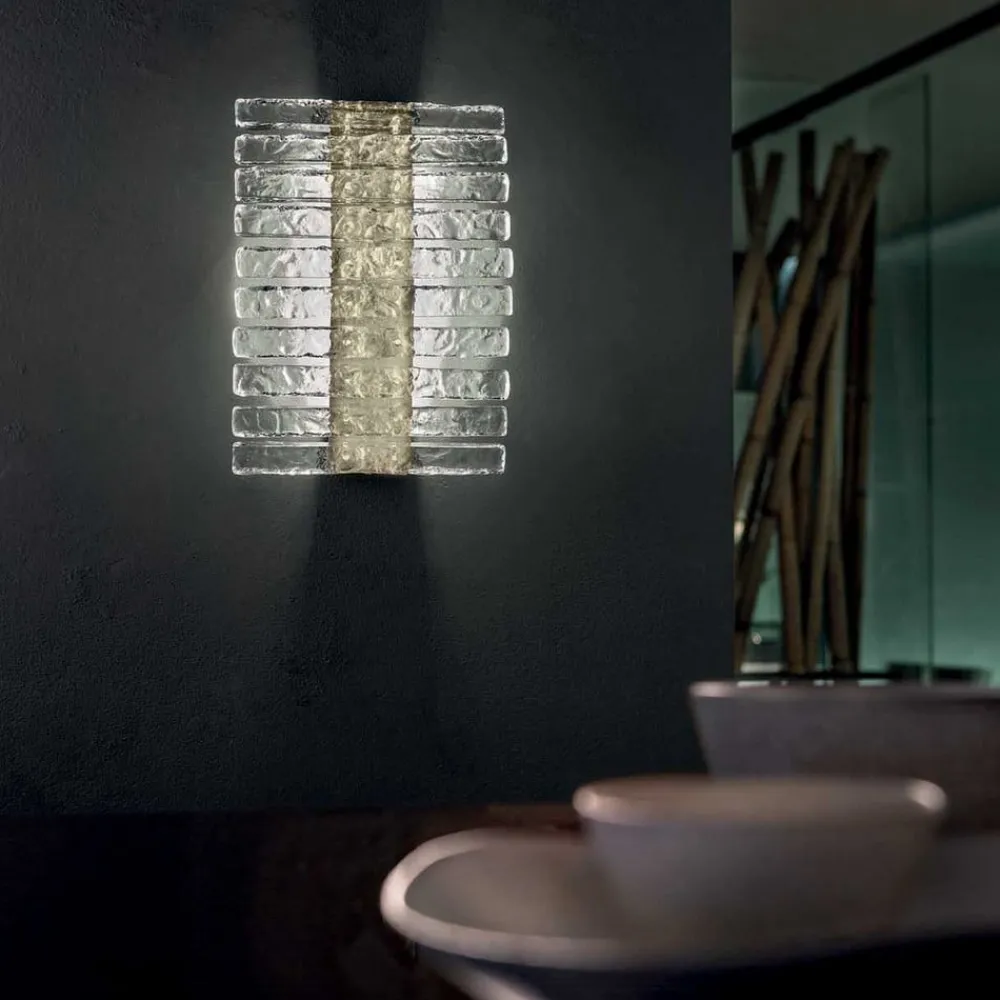 Masiero Væglamper > Vegas LED-væglampe, lodret, højde 38 cm, krystalglas