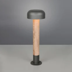 Gadebelysning ^ Trio Lighting Vejlampe Fraser, grå/trælook, aluminium, IP54, højde 84,5 cm