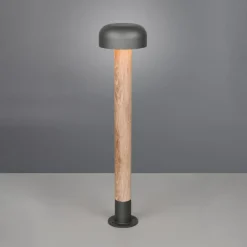 Gadebelysning ^ Trio Lighting Vejlampe FRASER, trælook, højde 85 cm, metal, IP54