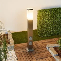 G & L Handels GmbH Gadebelysning > Vejlampe 400166, stål med 2 stikkontakter