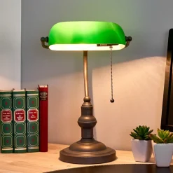 Arbejdsrum/Kontor|Bordlamper ^ Clayre&Eef Verda iøjnefaldende banklampe med fod i antikbrun