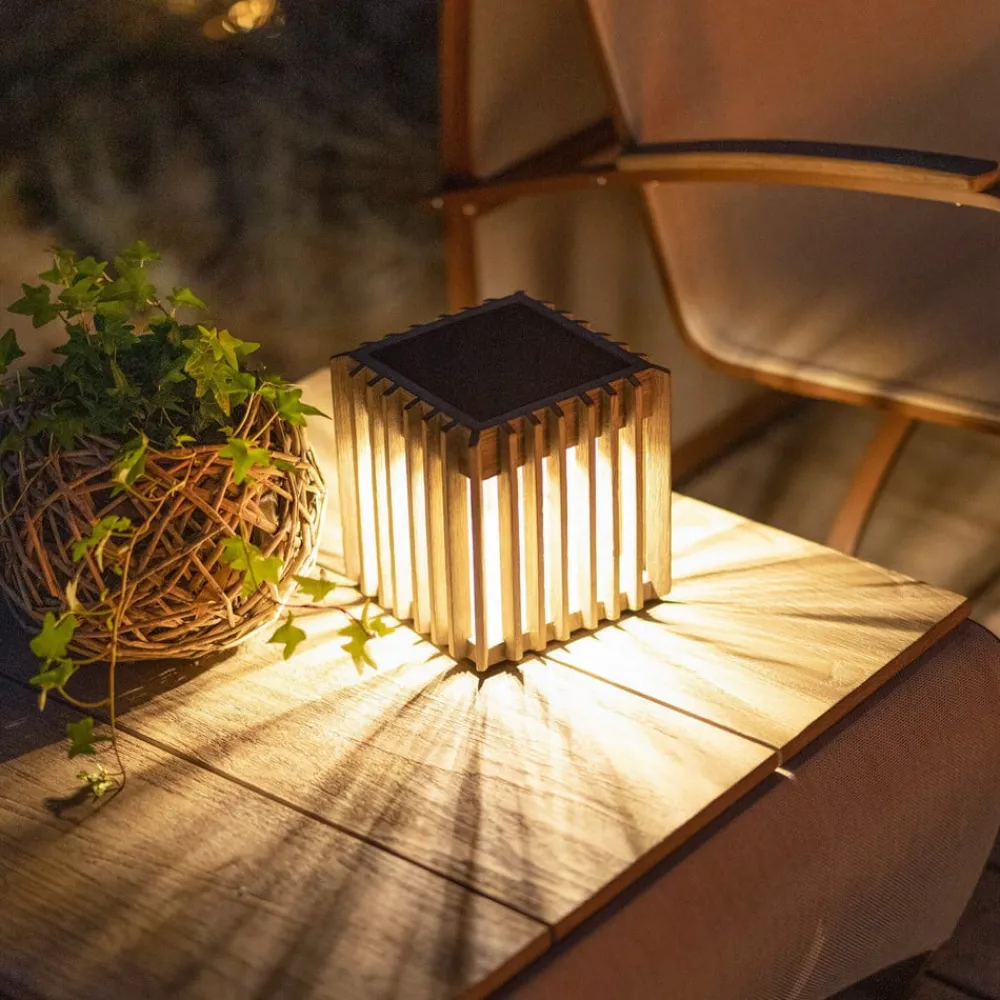 Solcellelamper|Terrassebelysning ^ Les Jardins Verti LED solcellebordlampe, teakgrå, 3.000 K, 300 lm