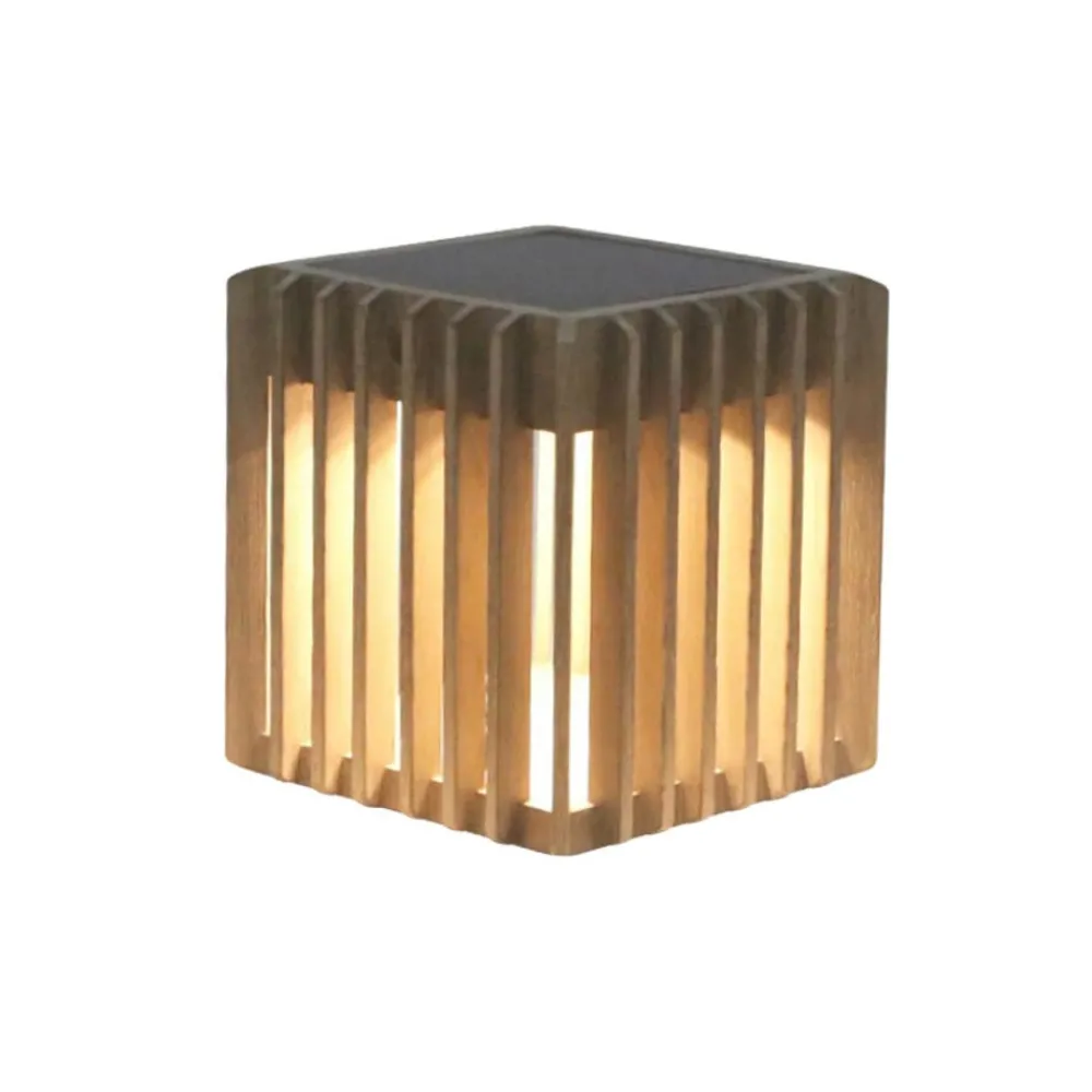 Solcellelamper|Terrassebelysning ^ Les Jardins Verti LED solcellebordlampe, teakgrå, 3.000 K, 300 lm