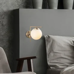 Opviq Væglamper|Væglamper > Væglampe 7141-Antique, antik guldfarve, opalglas Ø 10 cm