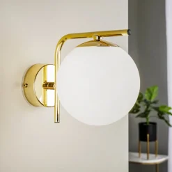 Domiluce Gang|Pendellamper > Væglampe Aurora, guldfarvet, glas, 17 cm høj, kugle, E14