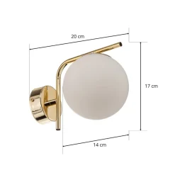 Domiluce Gang|Pendellamper > Væglampe Aurora, guldfarvet, glas, 17 cm høj, kugle, E14