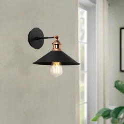 Væglamper ^ Opviq Væglampe Berceste N-663, sort/kobber, jern, Ø 24 cm