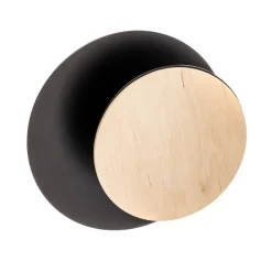 Væglamper|Væglamper ^ EMIBIG LIGHTING Væglampe Circle i sort med trædekorplade
