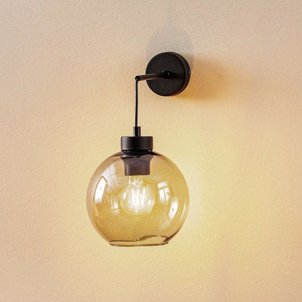 Væglamper ^ TK Lighting Væglampe Cubus, sort/røggrå, glas, 30 cm høj, E27