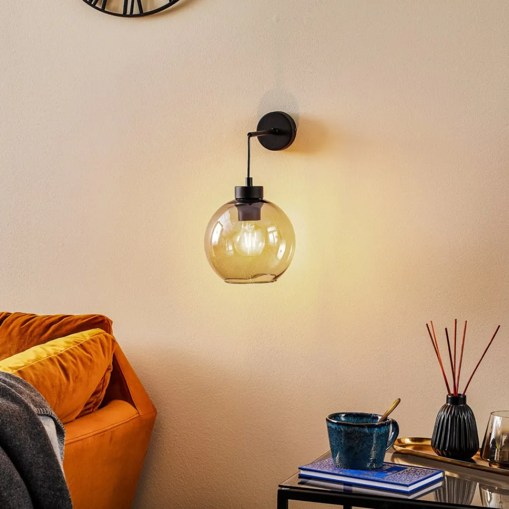 Væglamper ^ TK Lighting Væglampe Cubus, sort/røggrå, glas, 30 cm høj, E27