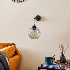 Væglamper ^ TK Lighting Væglampe Cubus, sort/røggrå, glas, 30 cm høj, E27