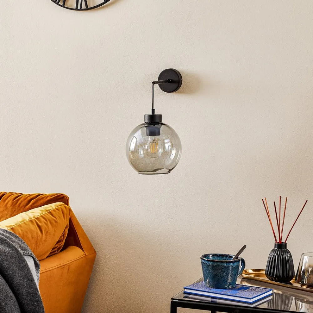 Væglamper ^ TK Lighting Væglampe Cubus, sort/røggrå, glas, 30 cm høj, E27