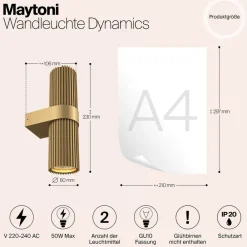 Væglamper ^ Maytoni Væglampe DYNAMICS, guldfarvet, højde 23 cm, metal op/ned