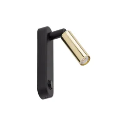 Væglamper ^ TK Lighting Væglampe Enzo Long, sort-guld, 22 cm, justerbar, G9
