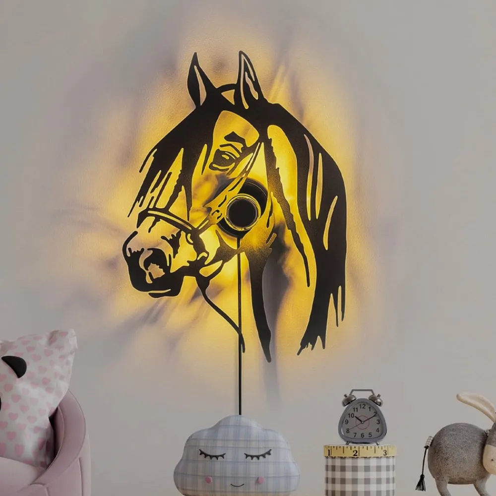 Væglamper ^ Opviq Væglampe Horse, sort, metal, 57 x 41 cm, stikledning