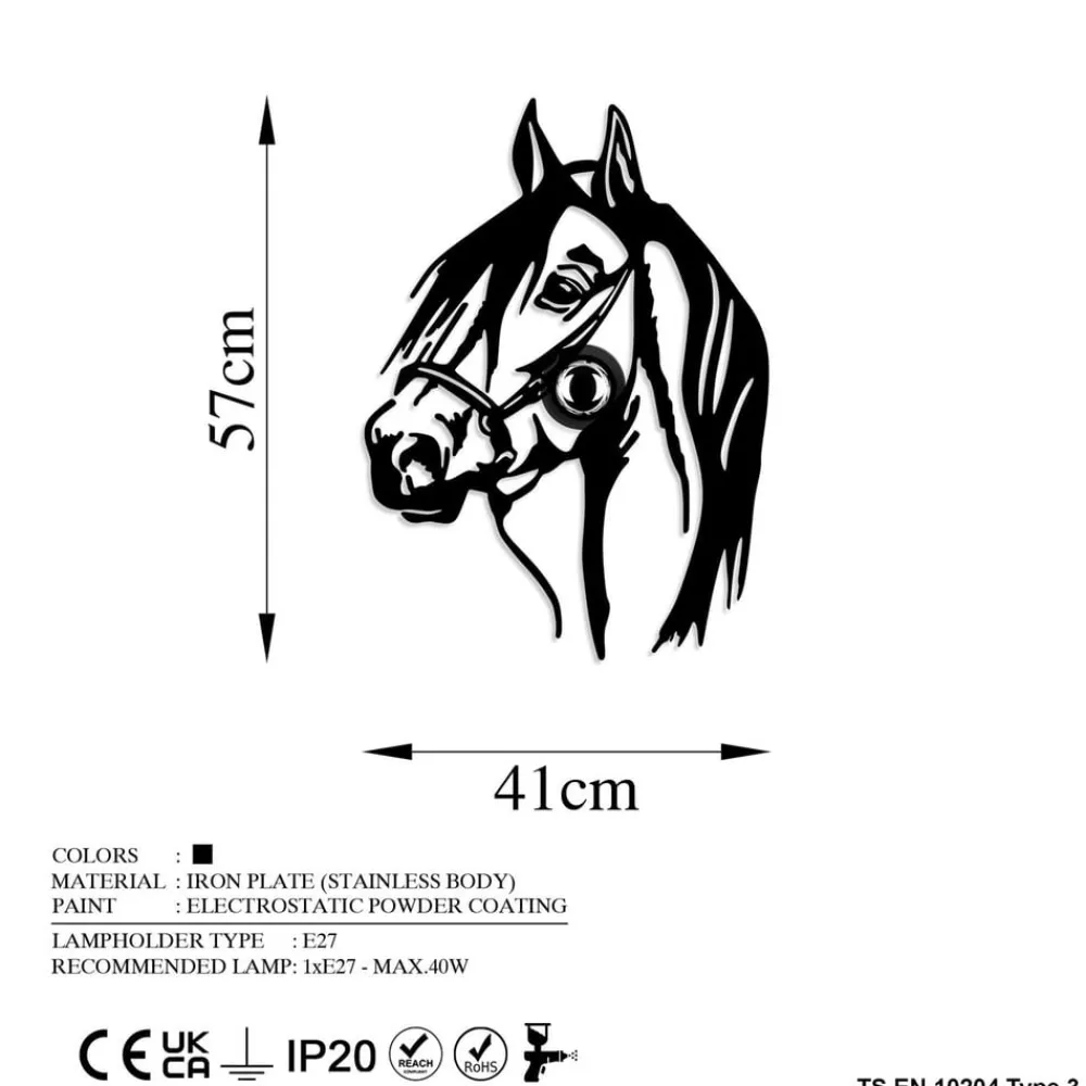 Væglamper ^ Opviq Væglampe Horse, sort, metal, 57 x 41 cm, stikledning