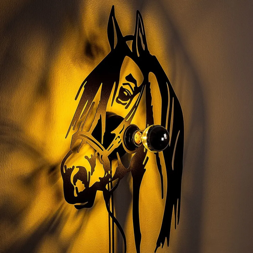 Væglamper ^ Opviq Væglampe Horse, sort, metal, 57 x 41 cm, stikledning