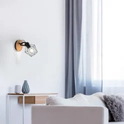 JUST LIGHT. GmbH Væglamper > Væglampe Jaro justerbar sort/træ 1-lys