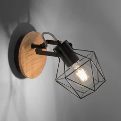 JUST LIGHT. GmbH Væglamper > Væglampe Jaro justerbar sort/træ 1-lys