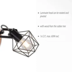 JUST LIGHT. GmbH Væglamper > Væglampe Jaro justerbar sort/træ 1-lys