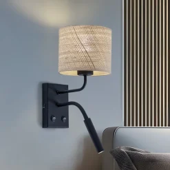 Luminex Væglamper|Væglamper > Væglampe Jovin 1 lyskilde med spot, rattan skærm