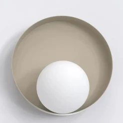 Væglamper|Væglamper ^ EMIBIG LIGHTING Væglampe Kido K1, beige, stål/glas, Ø 20 cm