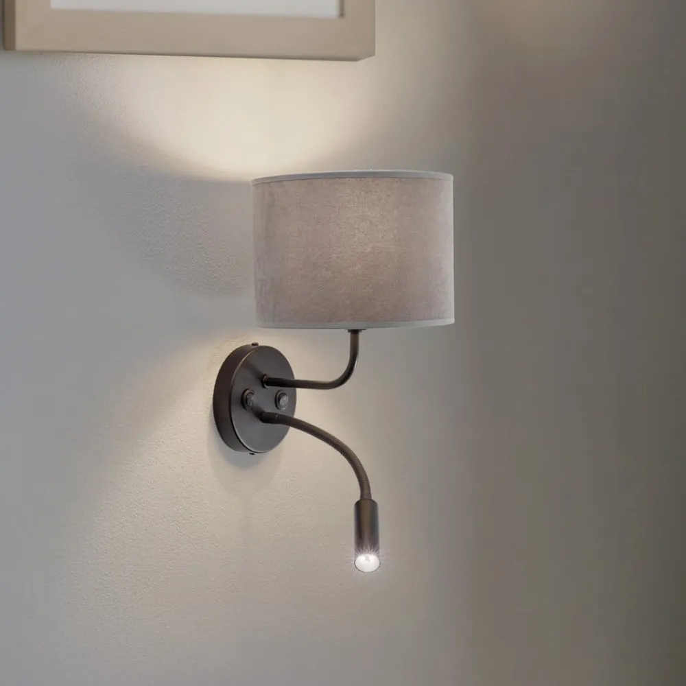 Væglamper|Væglamper ^ Duolla Væglampe Roller, fløjl grå, sort, med læselampe