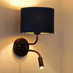 Duolla Væglamper > Væglampe Roller, fløjl mørkeblå, sort, med læselampe