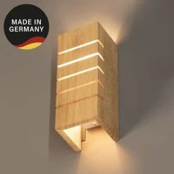 FISCHER & HONSEL Væglamper > Væglampe Shine-Wood, bredde 10 cm, E14, eg/hvid, træ