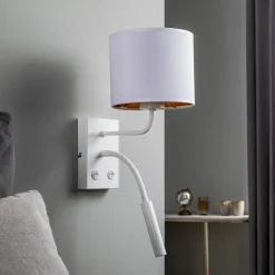 Luminex Væglamper|Væglamper > Væglampe Soho, cylindrisk, læselampe hvid/guld