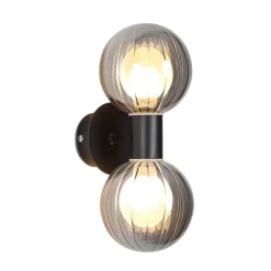 Væg- Og Spejllamper ^ Searchlight Væglampe til badeværelset Lumisphere, sort/røggrå Højde 28 cm 2 lyskilder