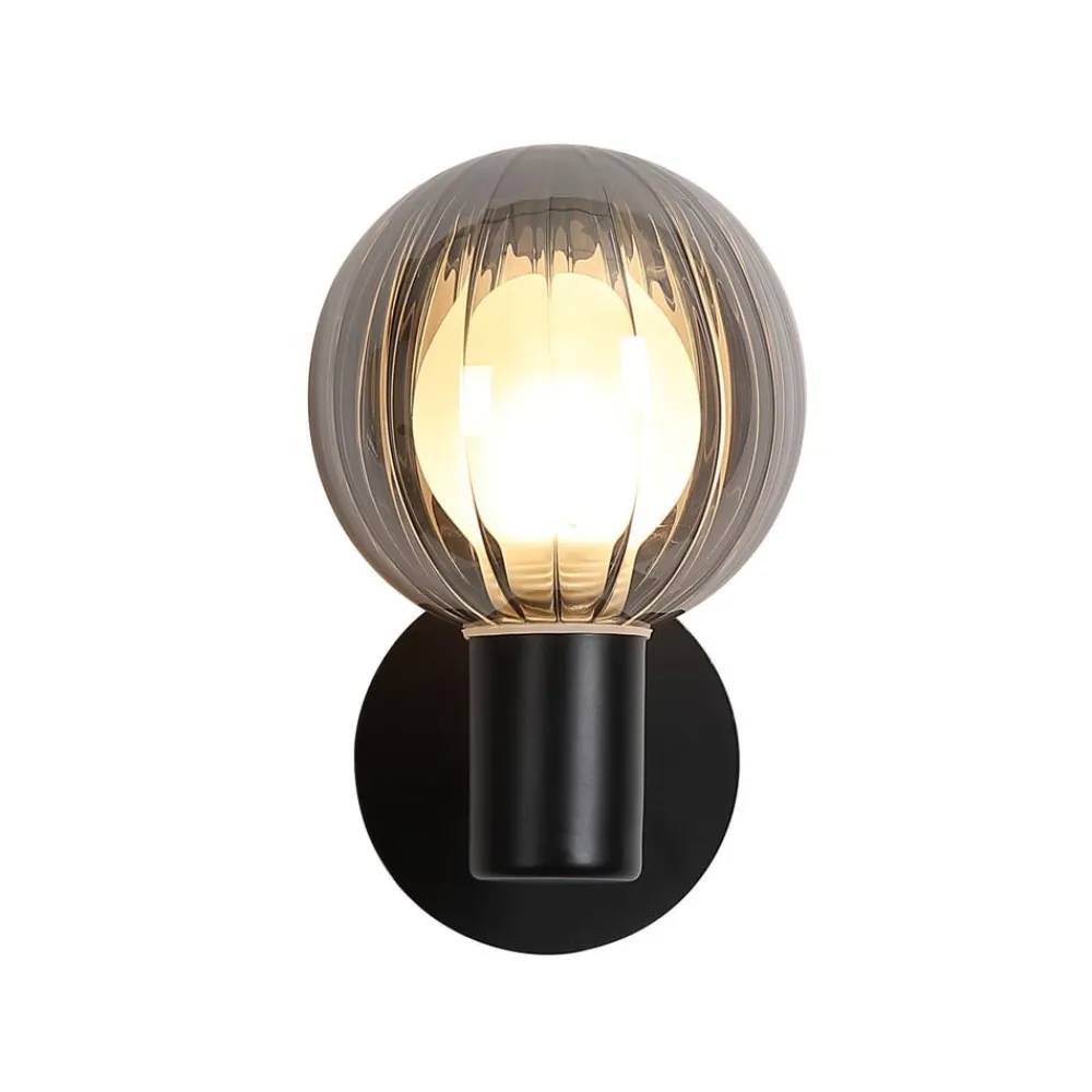 Væg- Og Spejllamper ^ Searchlight Væglampe til badeværelset Lumisphere, sort/røggrå, højde 12 cm Glas