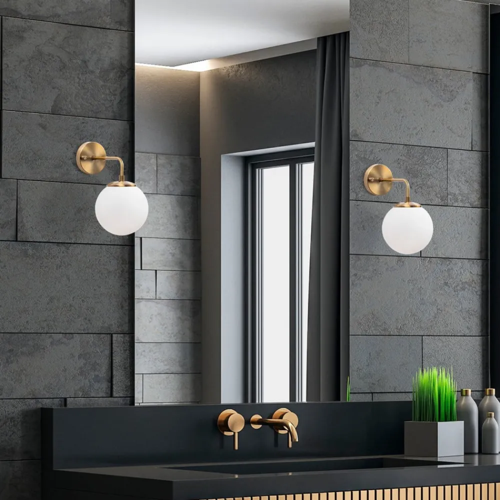 Gang|Væglamper ^ Opviq Væglampe Viran, antik guld, glas, højde 25 cm, E14