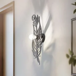 Væglamper ^ Opviq Væglampe W-030, sort, fjederdesign, MDF-træ, laserskåret